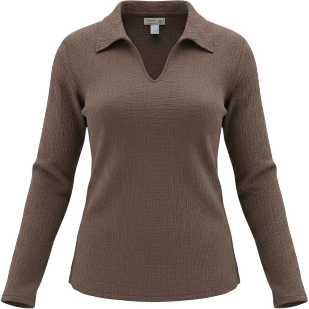 Urban Pipeline Brown Crinkle Gauze Cotton Long Sleeve Split Neck Top XL